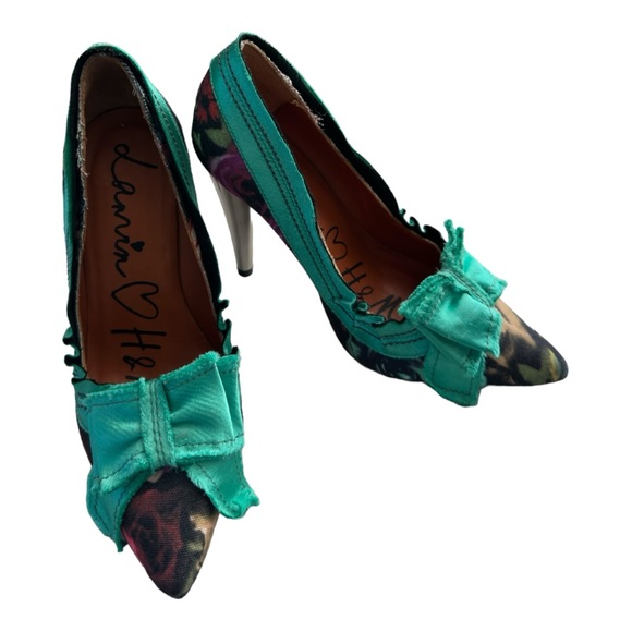 Lanvin for H&M Floral Satin Heels Pumps Size 37 EU 6 US Bow Accent - Picture 3 of 11